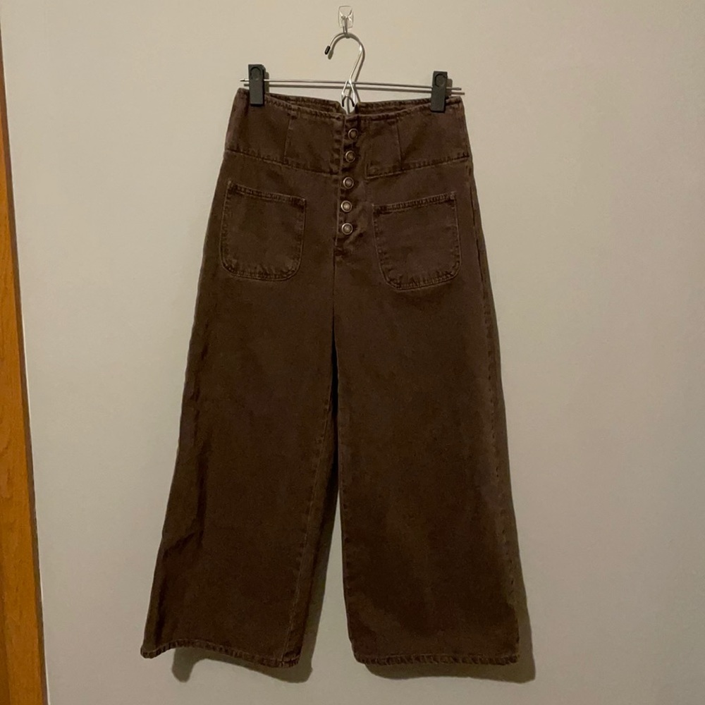 High Waist, Wide Leg Brown Denim Pants